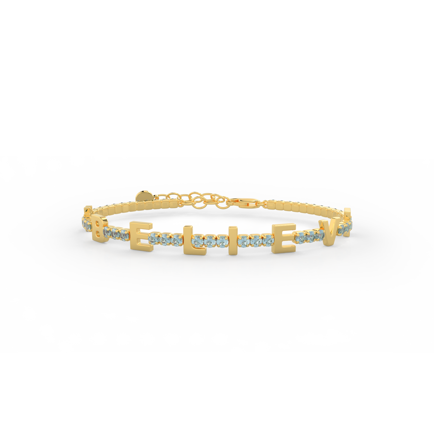 Aquamarine  Birthstone Tennis Bracelet 18K yellow Gold SB001B