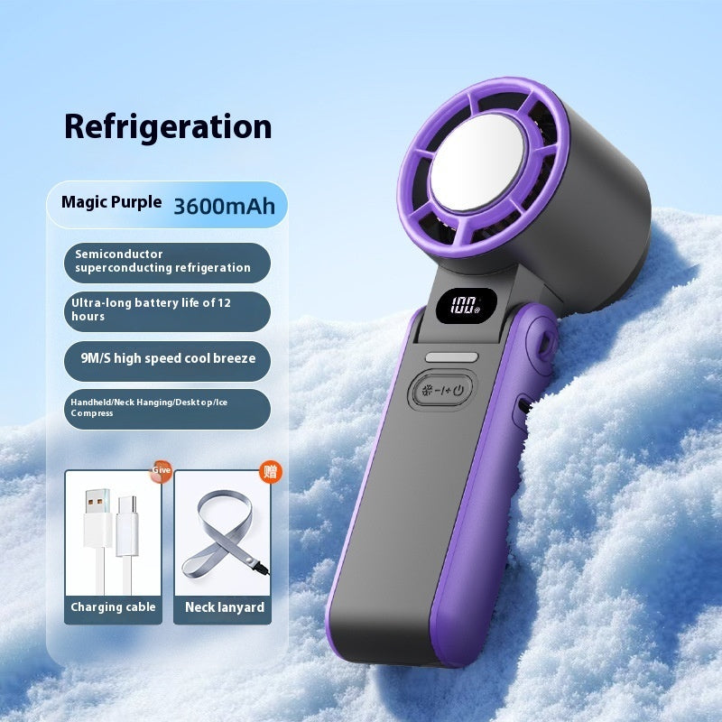 High-Speed Refrigeration Ice Compress Small Handheld Fan Outdoor Portable Foldable