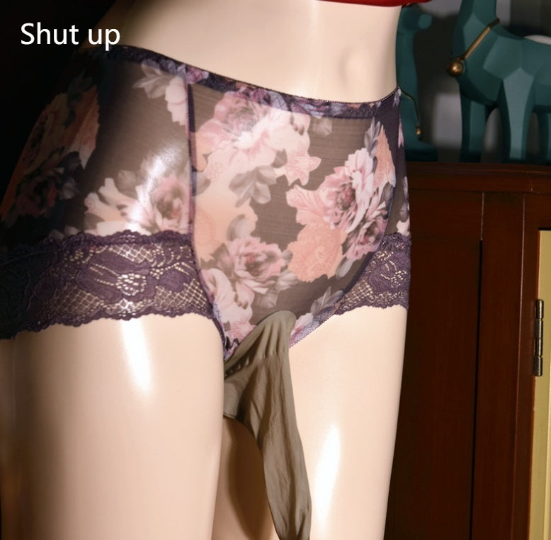 Printed Sexy Mid-waist Ice Silk Ultra-thin Underwear Men