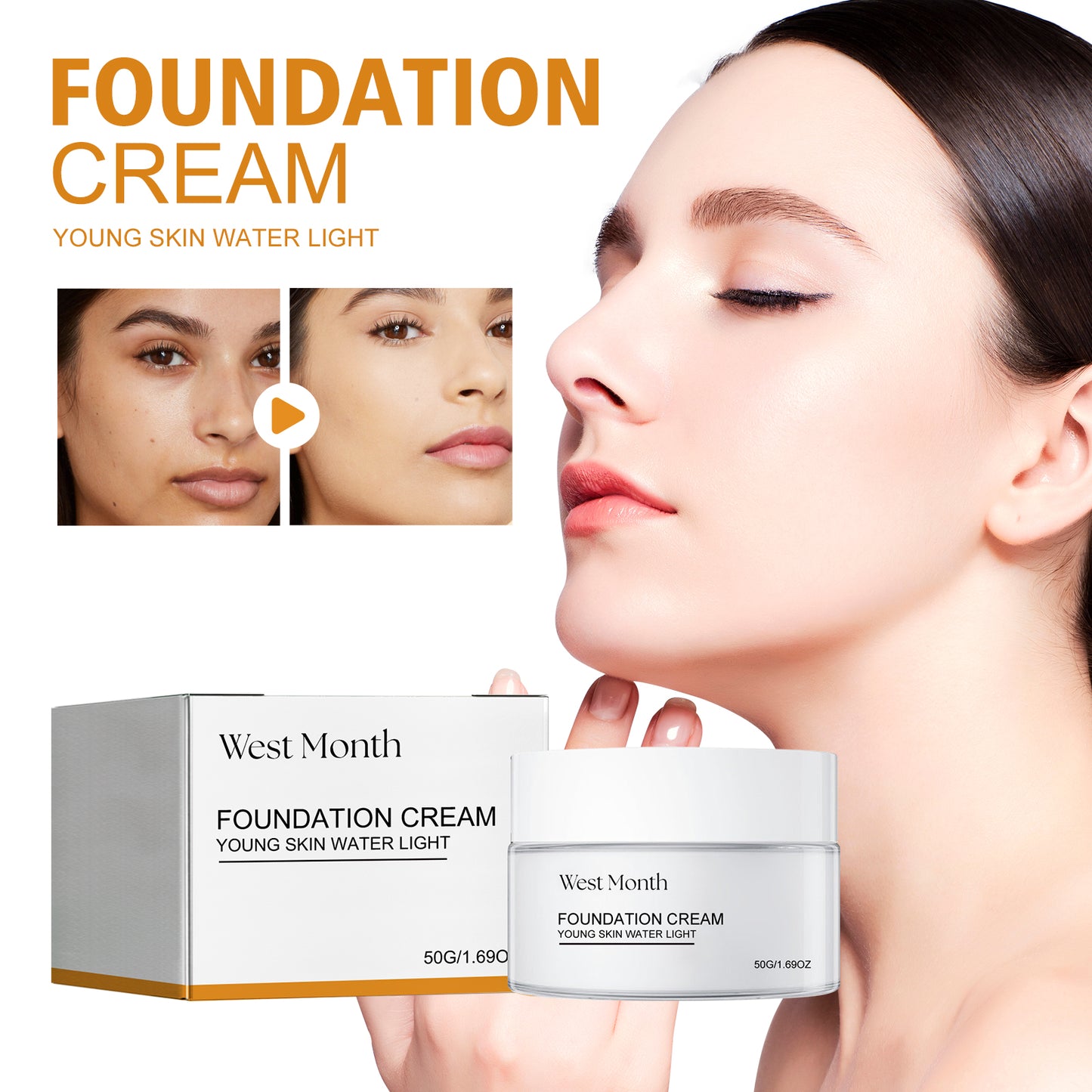 Foundation Cream, Natural Adherence To Non-Greasy Brightening Skin Color Concealer Moisturizing Makeup Cream
