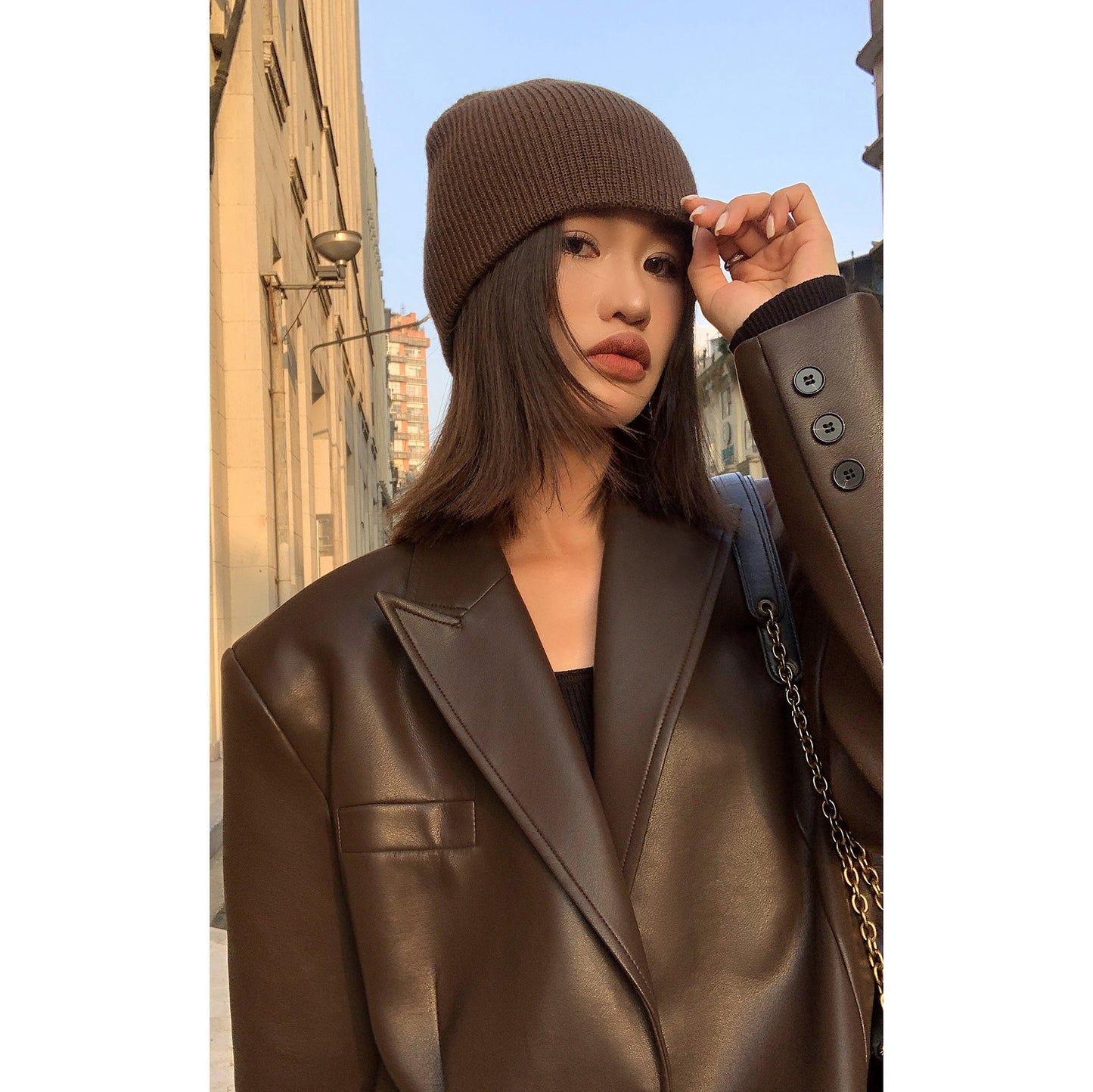 Women's Black Pu Suit Leather Coat