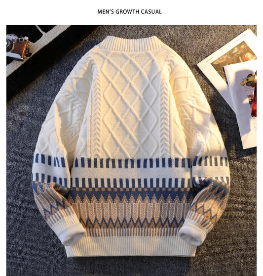 Knitwear All-match Loose Contrast Color Warm Coat