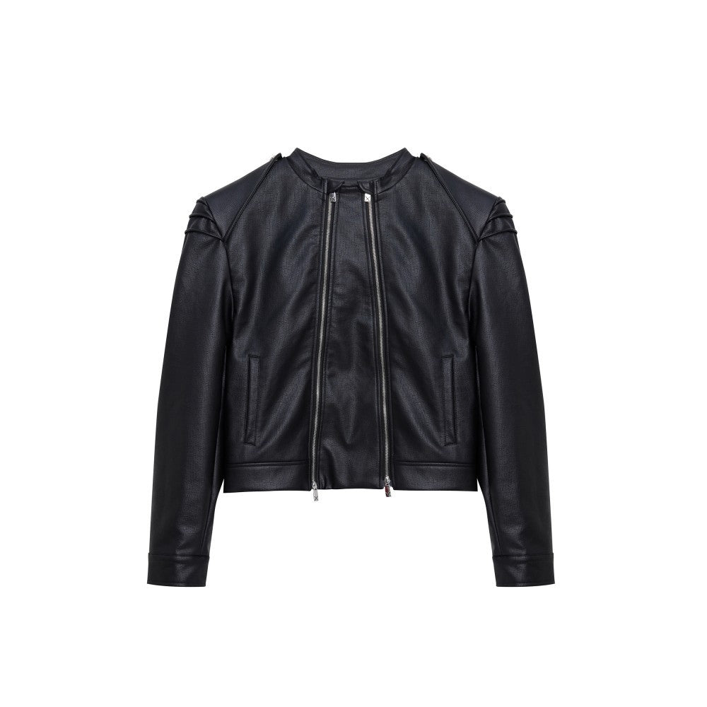 Double Zipper Split Design PU Leather Jacket Coat