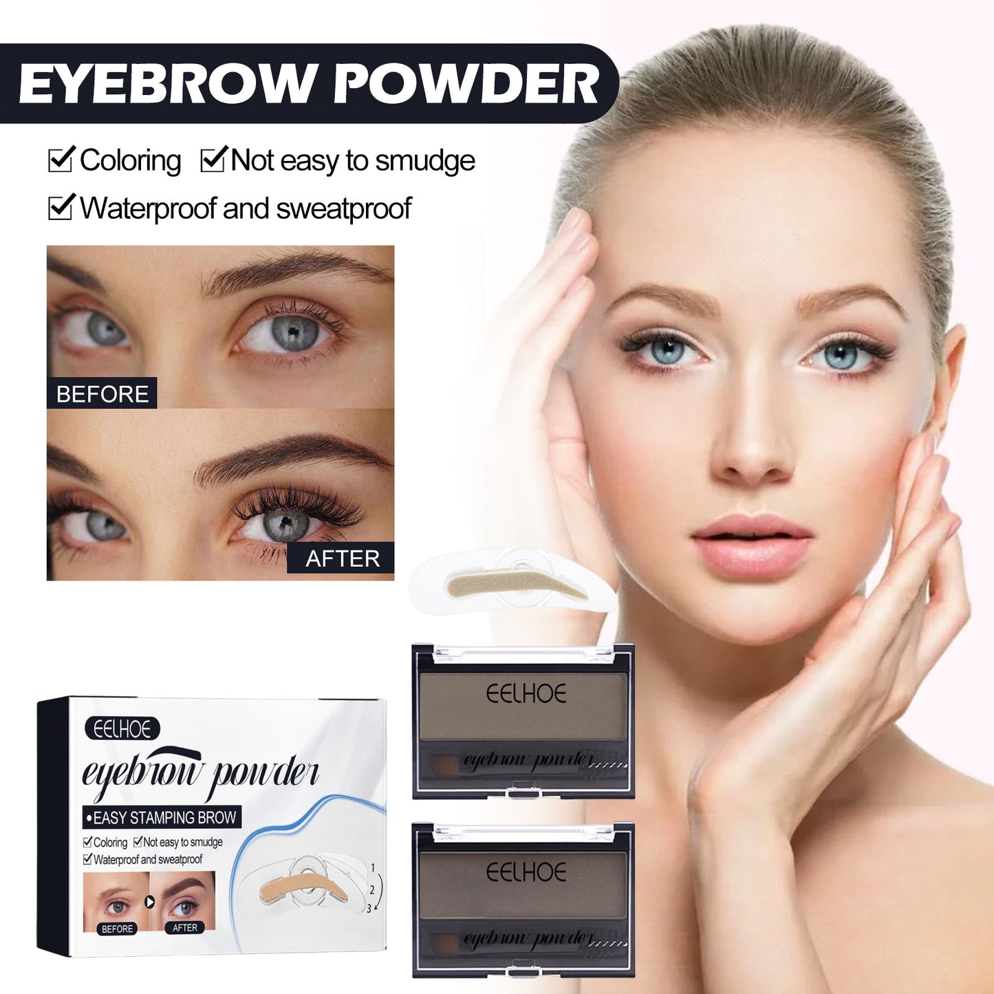 EELHOE Eyebrow Powder Set Makeup Natural Lasting Waterproof Not Easy To Decolorize Dizzy Lazy Seal Eyebrow Powder Set
