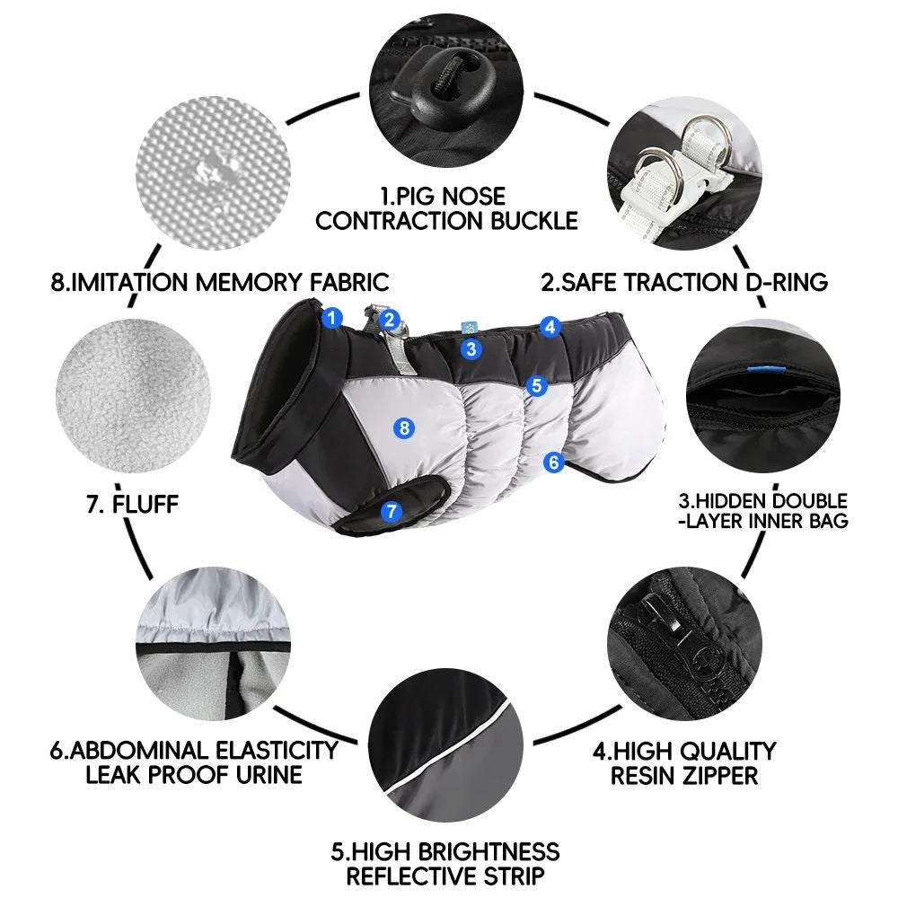 Pet Big Dog Jacket With Harness Winter Warm Dog Clothing Labrador Waterproof Big Dog Coat Chihuahua French Costume