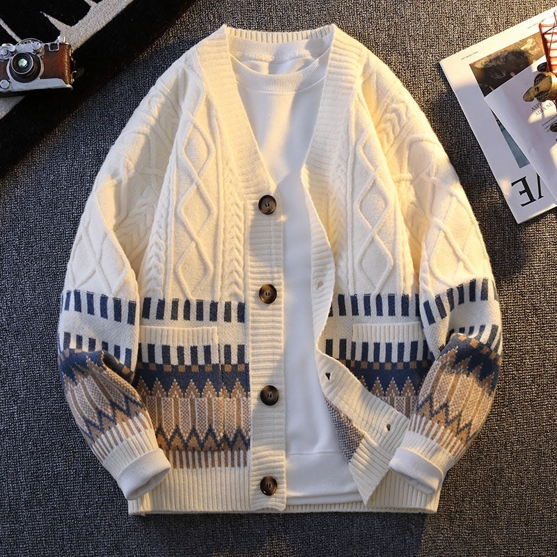 Knitwear All-match Loose Contrast Color Warm Coat