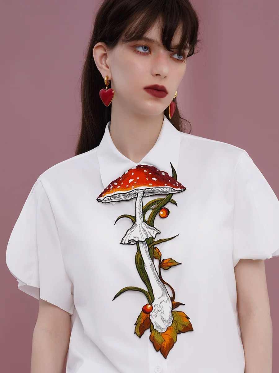 Knotless Machine Embroidery Vintage Mushroom Berry Tie For Women