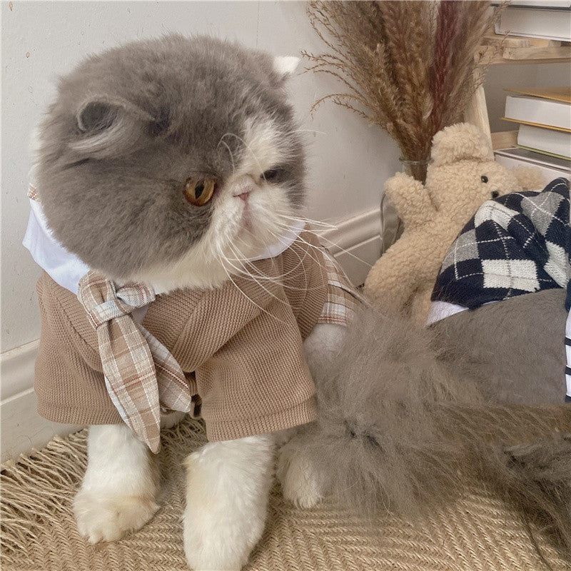 Pet Dress British Plaid Sweater Spring