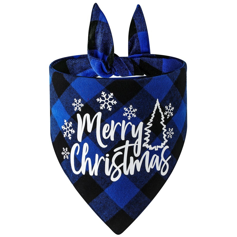Cotton Plaid Christmas Pet Triangle Scarf Dog Saliva Towel