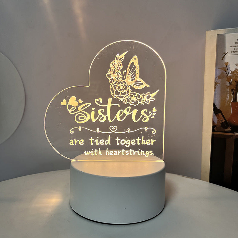 Creative 3D Night Heart Shaped Blessing Language USB Small Table Lamp