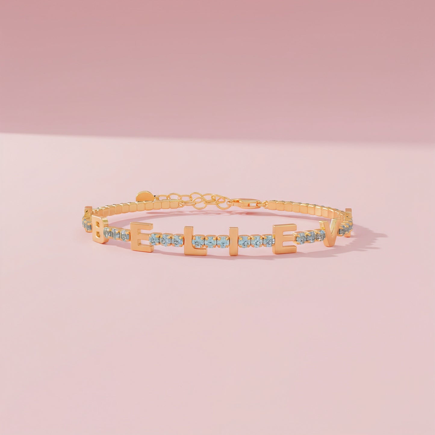 Aquamarine  Birthstone Tennis Bracelet 18K yellow Gold SB001B