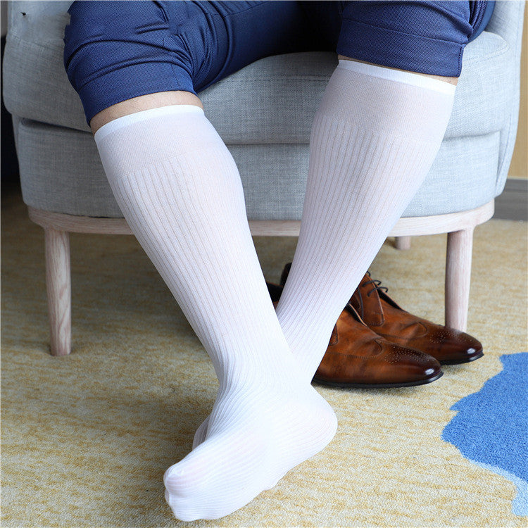 Men's Straight Slimming Stripes Soft Nylon Stretch Socks