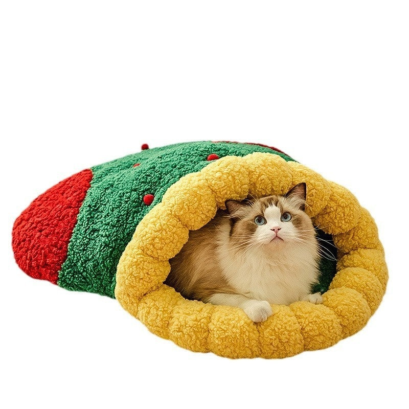 Cat Nest Winter Warm Semi-closed Christmas Style Deep Sleep Cat Diamond Tunnel Quilt Cat