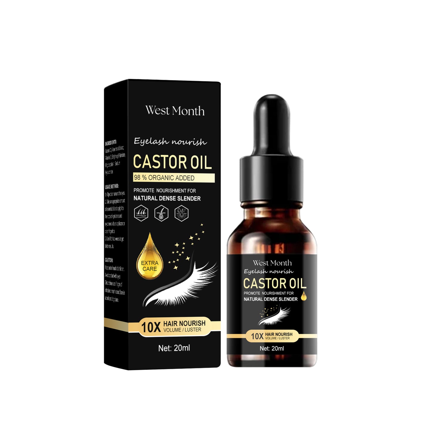 West&Month Castor Oil Mascara, Thickening & Moisturizing Natural Long Jet Black Curling Mild Mascara