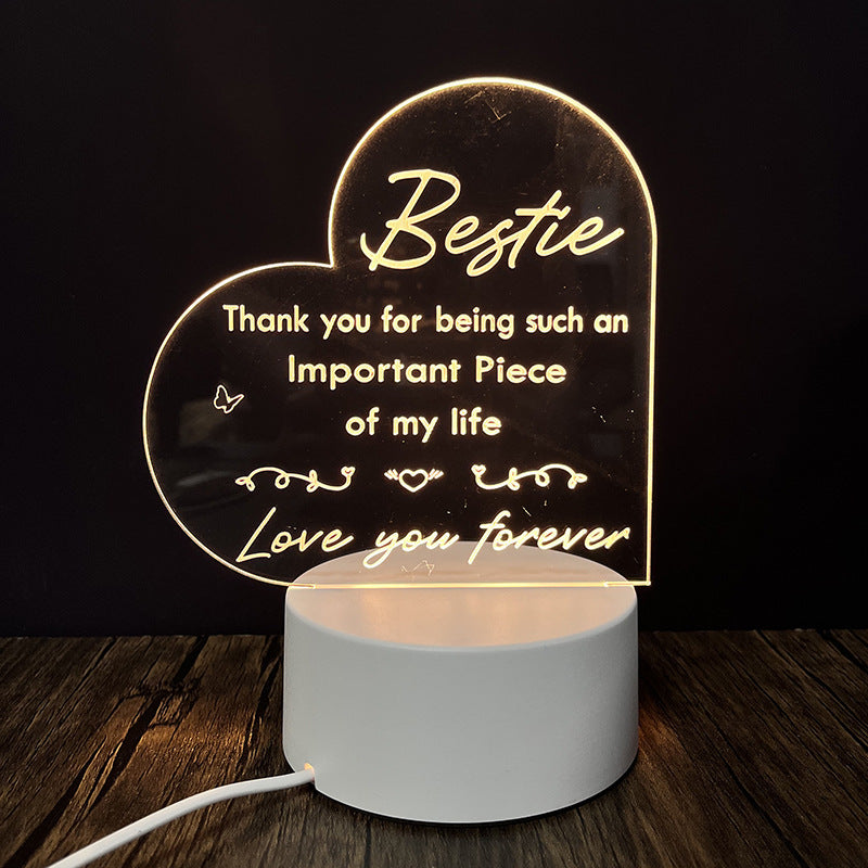 Creative 3D Night Heart Shaped Blessing Language USB Small Table Lamp