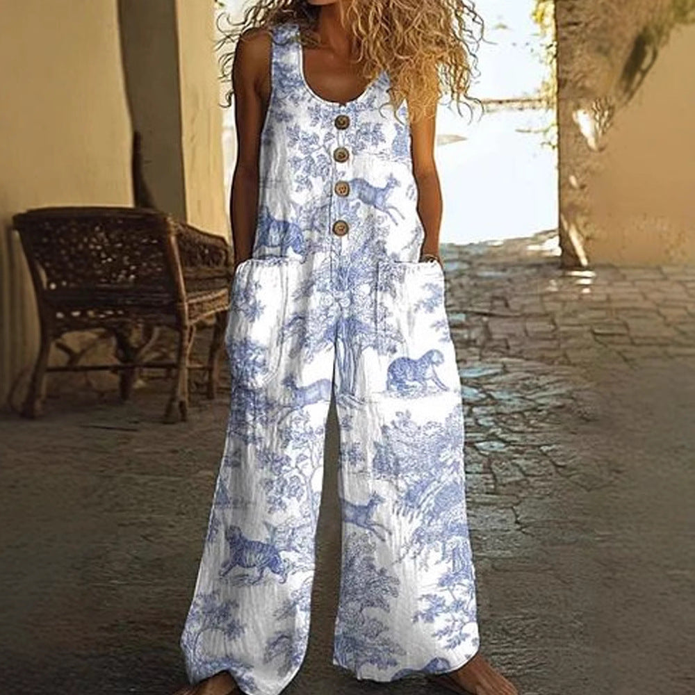 Womens Sleeveless Loose Pocketed Jumpsuit