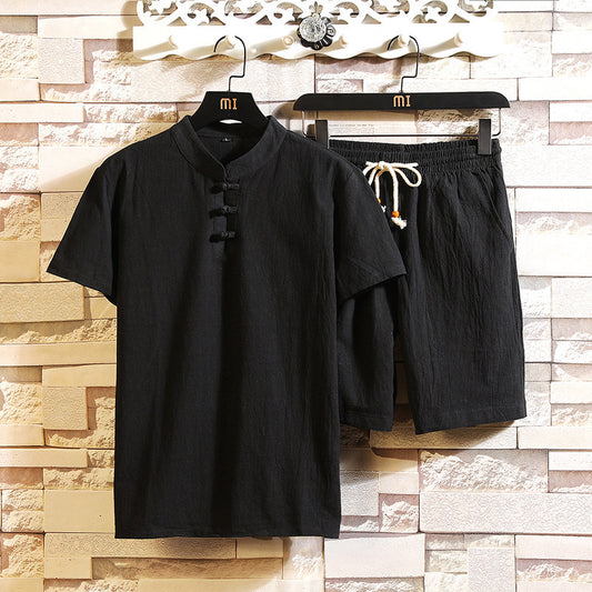 Men's Linen Shorts Short Sleeve Suit Chinese Style
