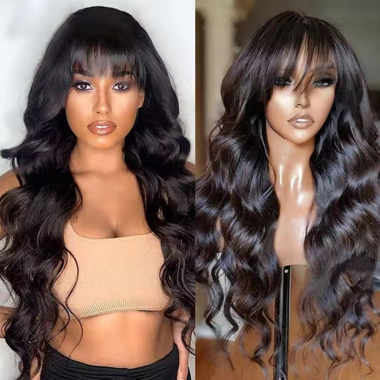 Wig Female Long Curly Hair Big Wave Air Bangs Simulation Whole Head Cover