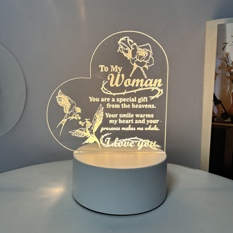 Creative 3D Night Heart Shaped Blessing Language USB Small Table Lamp