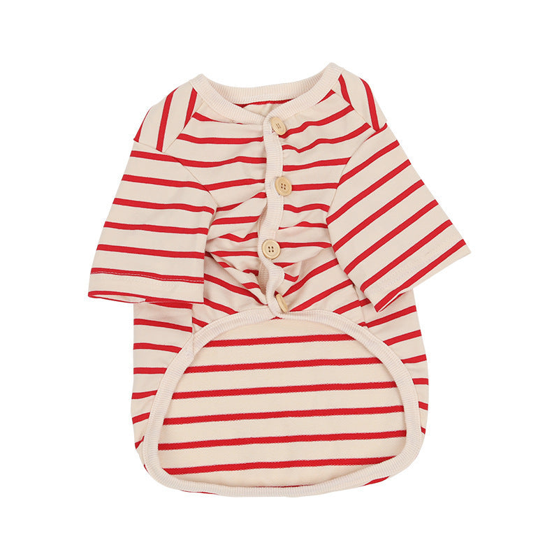 Dog Striped Cotton V-Neck Pet Warm Bottoming Shirt