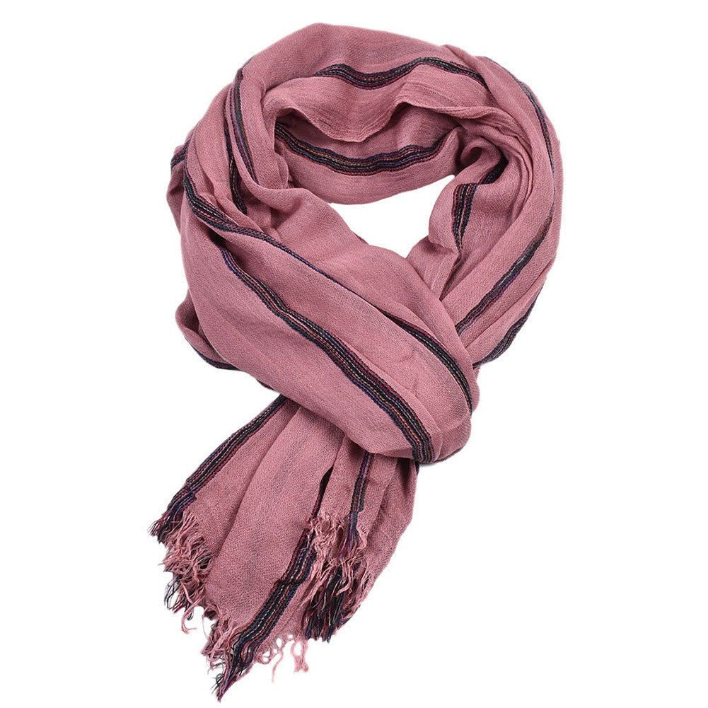 European And American Men's Ethnic Style Cotton And Linen Stripes Yarn-dyed Winter Foreign Trade Scarf Shawl Men