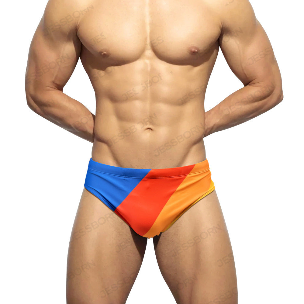 New Men's Rainbow Stripes Swim Briefs Sexy Fashion