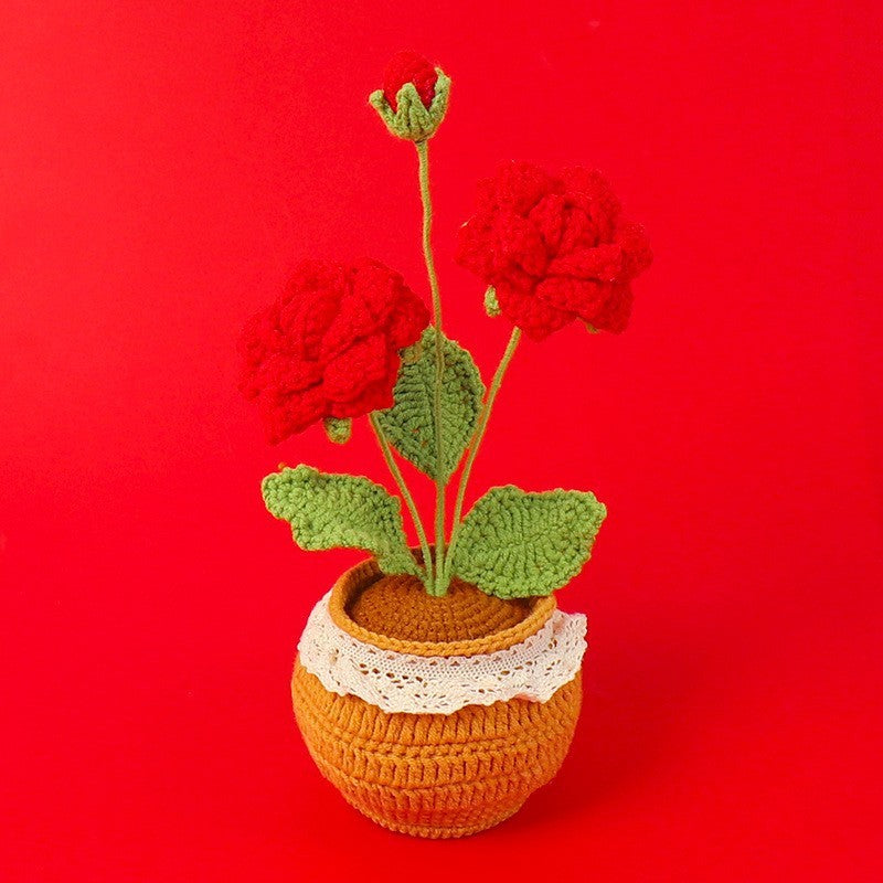 Finished Handmade Wool Woven Home Decoration Tulip Potted Plant