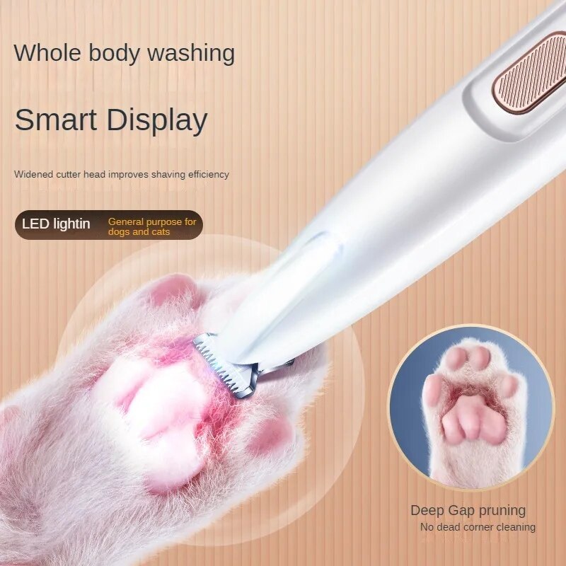 New Dog Paw Trimmer With LED Light Fully Waterproof Pet Hair Trimmer With LED Display Dog Clippers For Grooming 18mm Widen Blade
