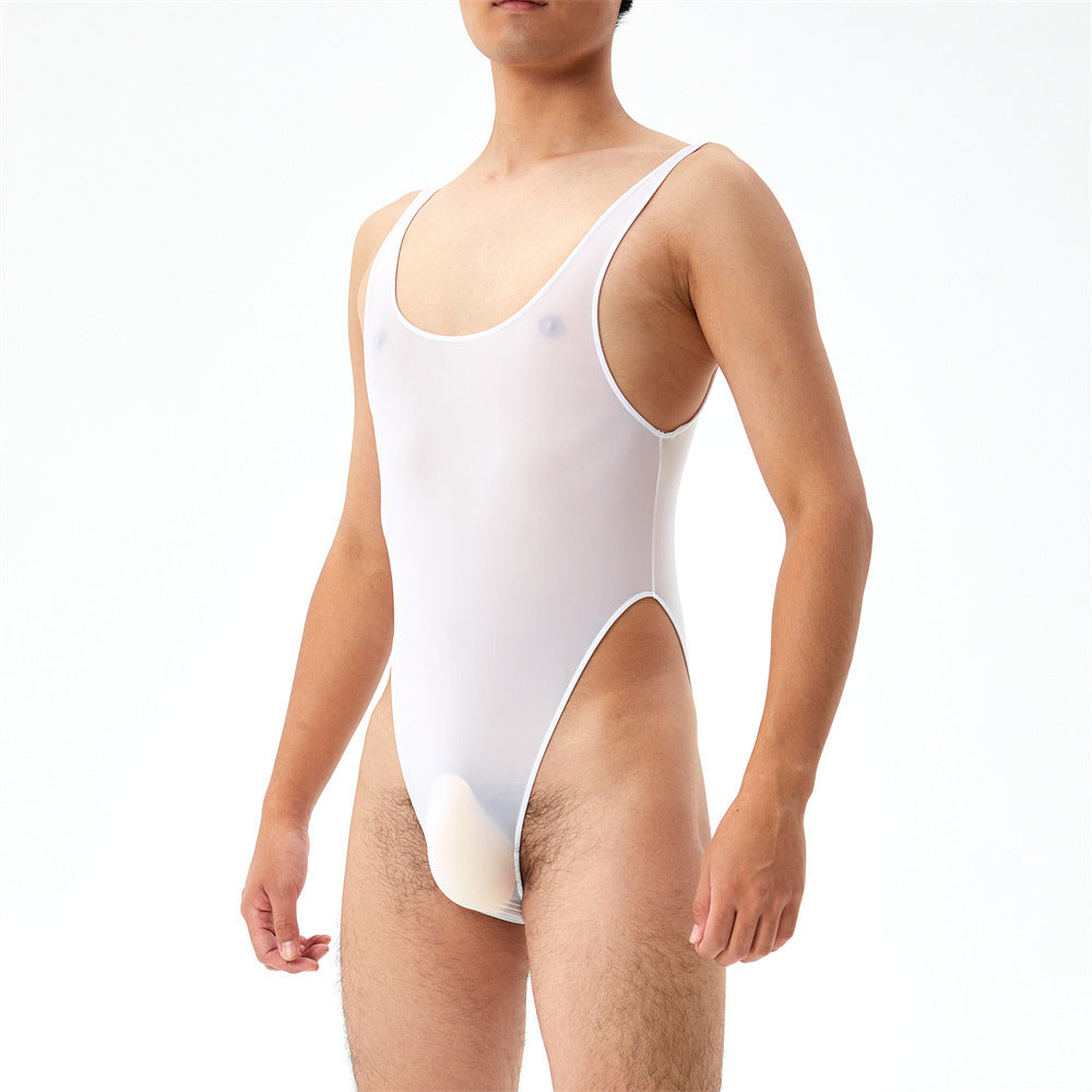 Highly-elastic Plus Size Transparent Jumpsuit Men's U Pouch Performance