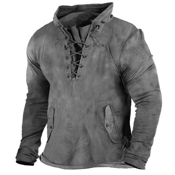 Lace Up Hooded Loose Solid Casual Top