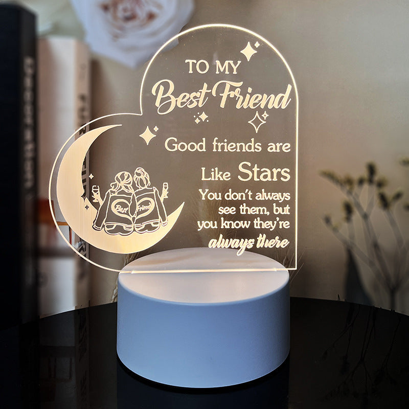Creative 3D Night Heart Shaped Blessing Language USB Small Table Lamp