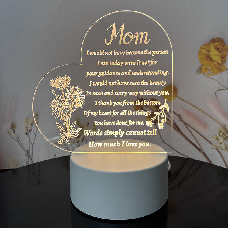 Creative 3D Night Heart Shaped Blessing Language USB Small Table Lamp