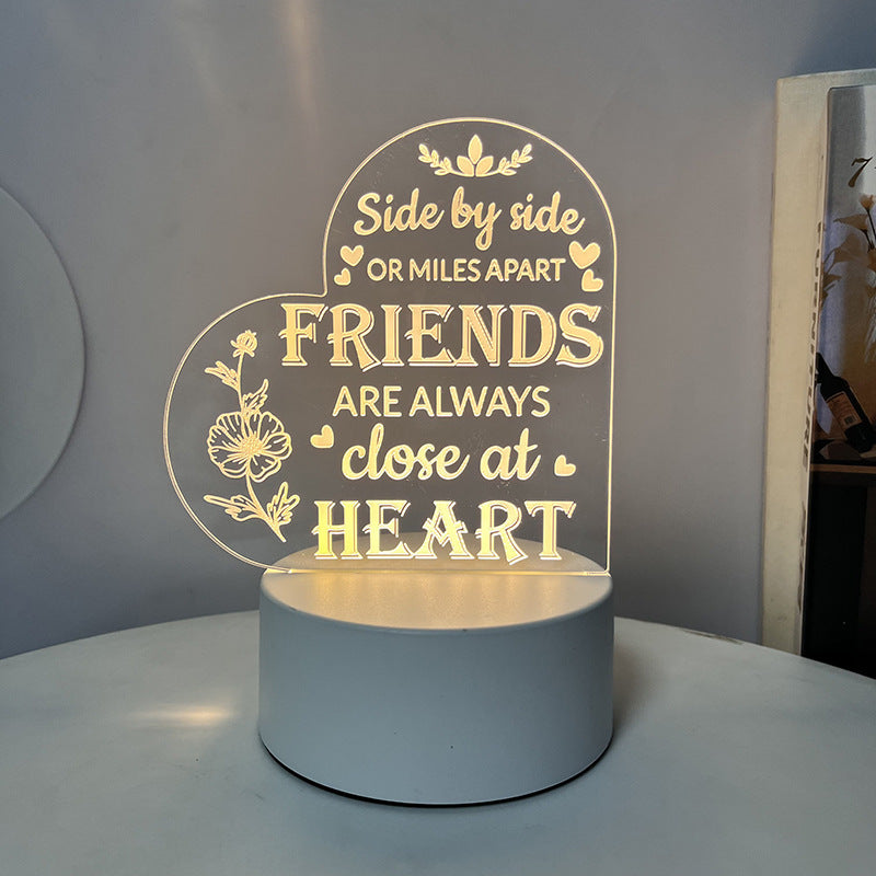 Creative 3D Night Heart Shaped Blessing Language USB Small Table Lamp