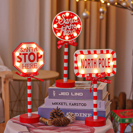 Christmas Road STOP Decorative Lights Wooden Atmosphere Led Colored Lamp