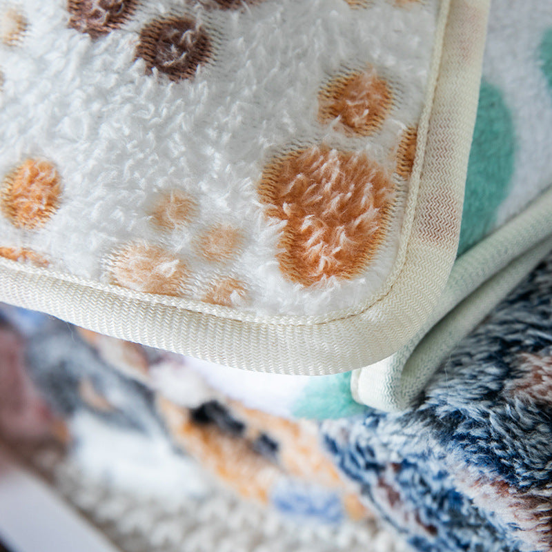 Four Seasons Blanket Thermal Coral Fleece Paw Print Dogs And Cats