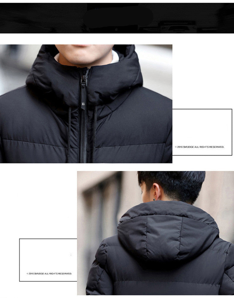 Winter Men's Solid Color Hooded Padded Coat