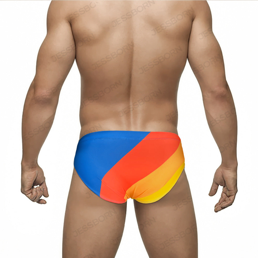 New Men's Rainbow Stripes Swim Briefs Sexy Fashion