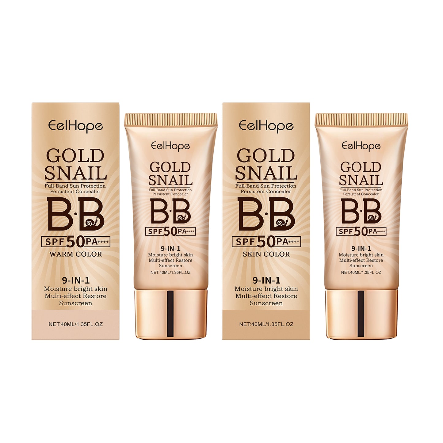 Eelhope Gold Snail Protective Bb Cream, Moisturizing Concealer Skin Tone Natural Color Waterproof, Sweat Resistant And Makeup Free