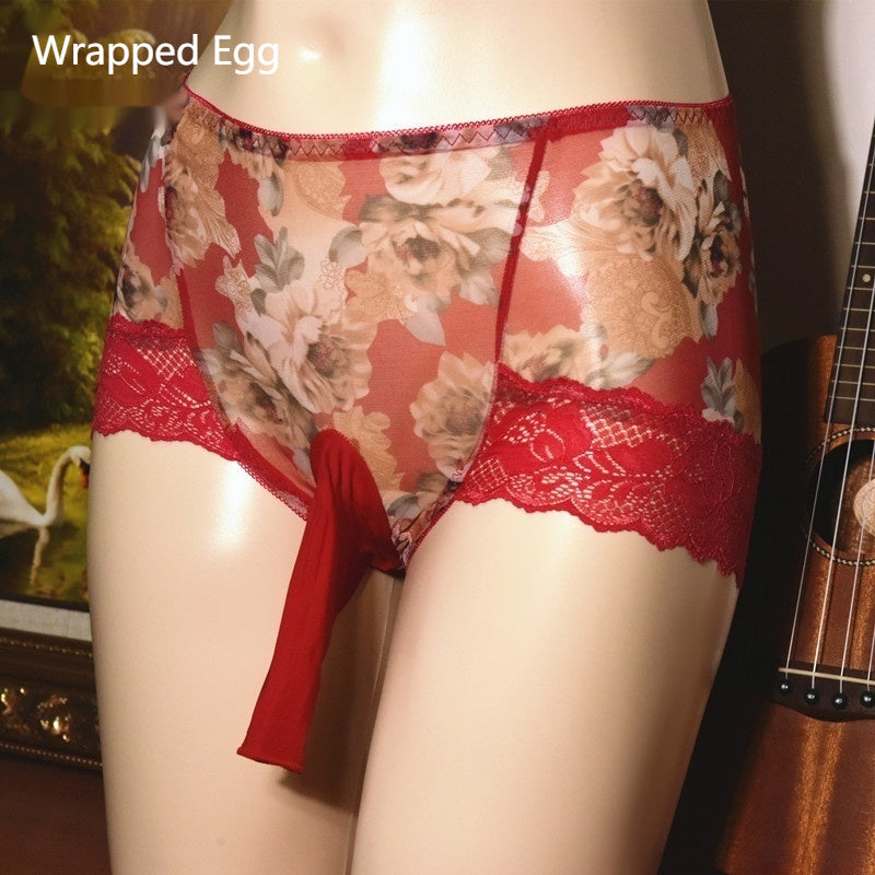 Printed Sexy Mid-waist Ice Silk Ultra-thin Underwear Men