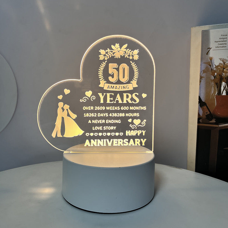 Creative 3D Night Heart Shaped Blessing Language USB Small Table Lamp