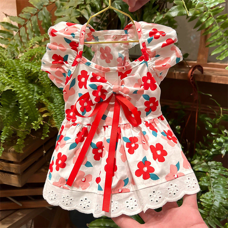 Pet Clothes Flounced Sleeve Three Colors Dress