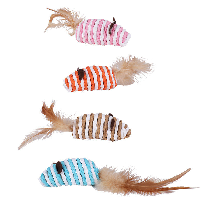 Pet Supplies Sound Grinding Feather Paper String Mouse Toy