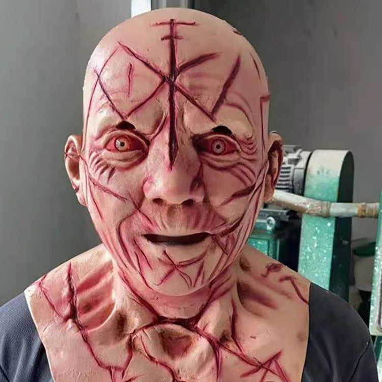 Horror Headgear Bald Old Man Blood Scar Mask Party Props