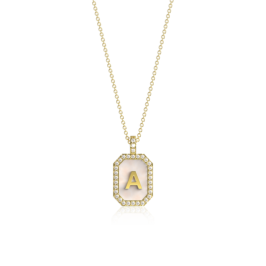 18k Gold Plated Pearl Initial Zodiac & Initial Gemstone Pendant Necklace – Octagon  AW24N004G