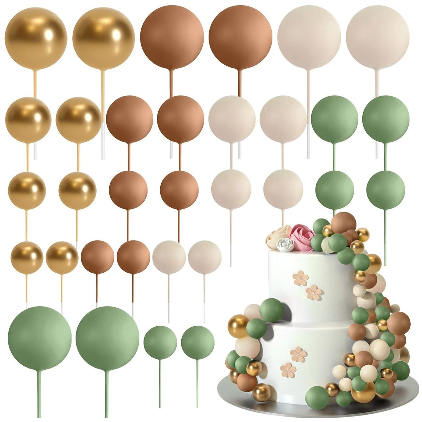32 Pcsset Colorful Foam Ball Birthday Cake Decoration Multi-style Plug-in