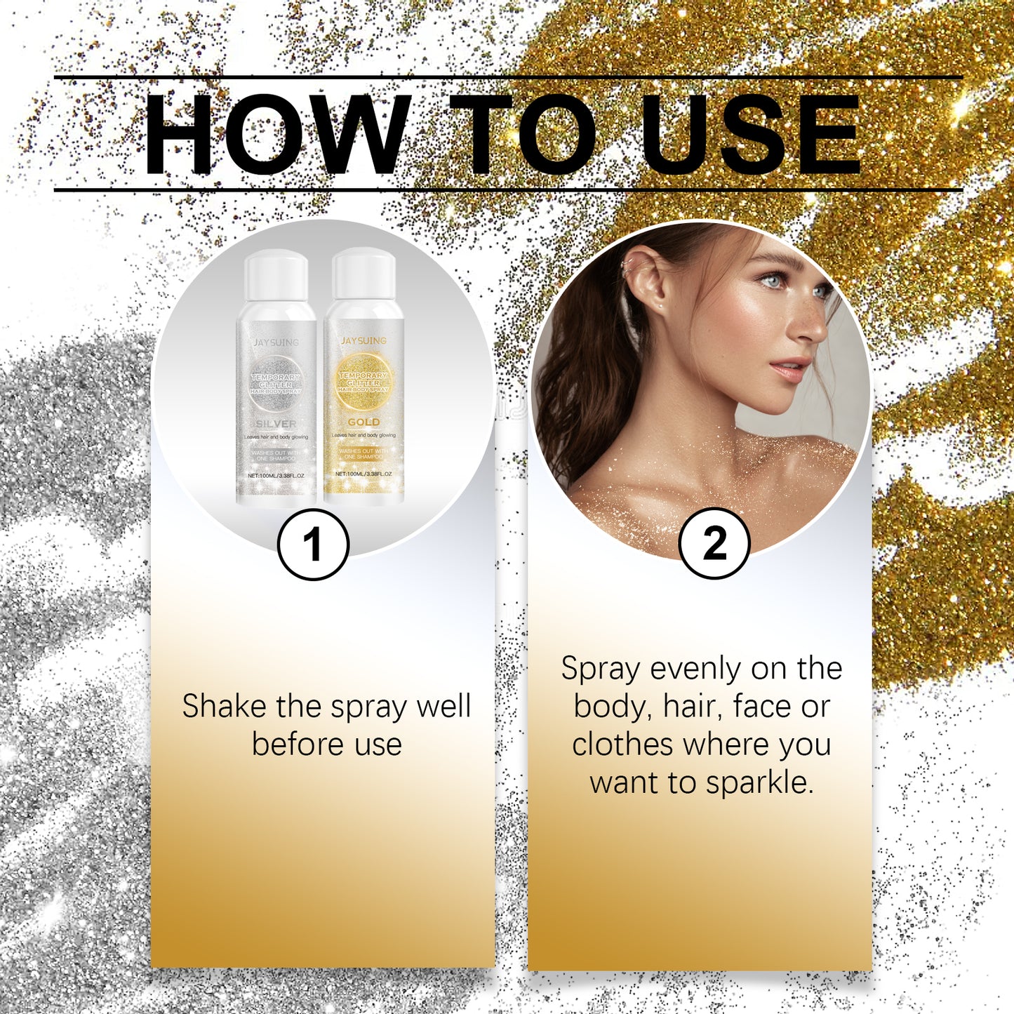 Gold And Silver Glitter Spray Series Long-Lasting Shine Natural Stereoscopic Body Highlight Shine Spray