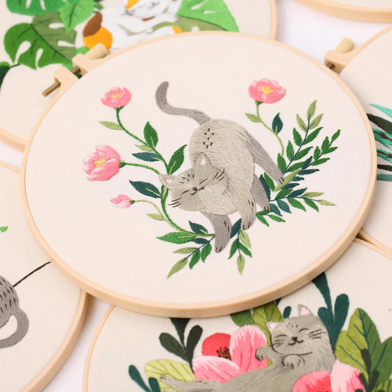 Cat Embroidery Pattern Diy Material Package Kit