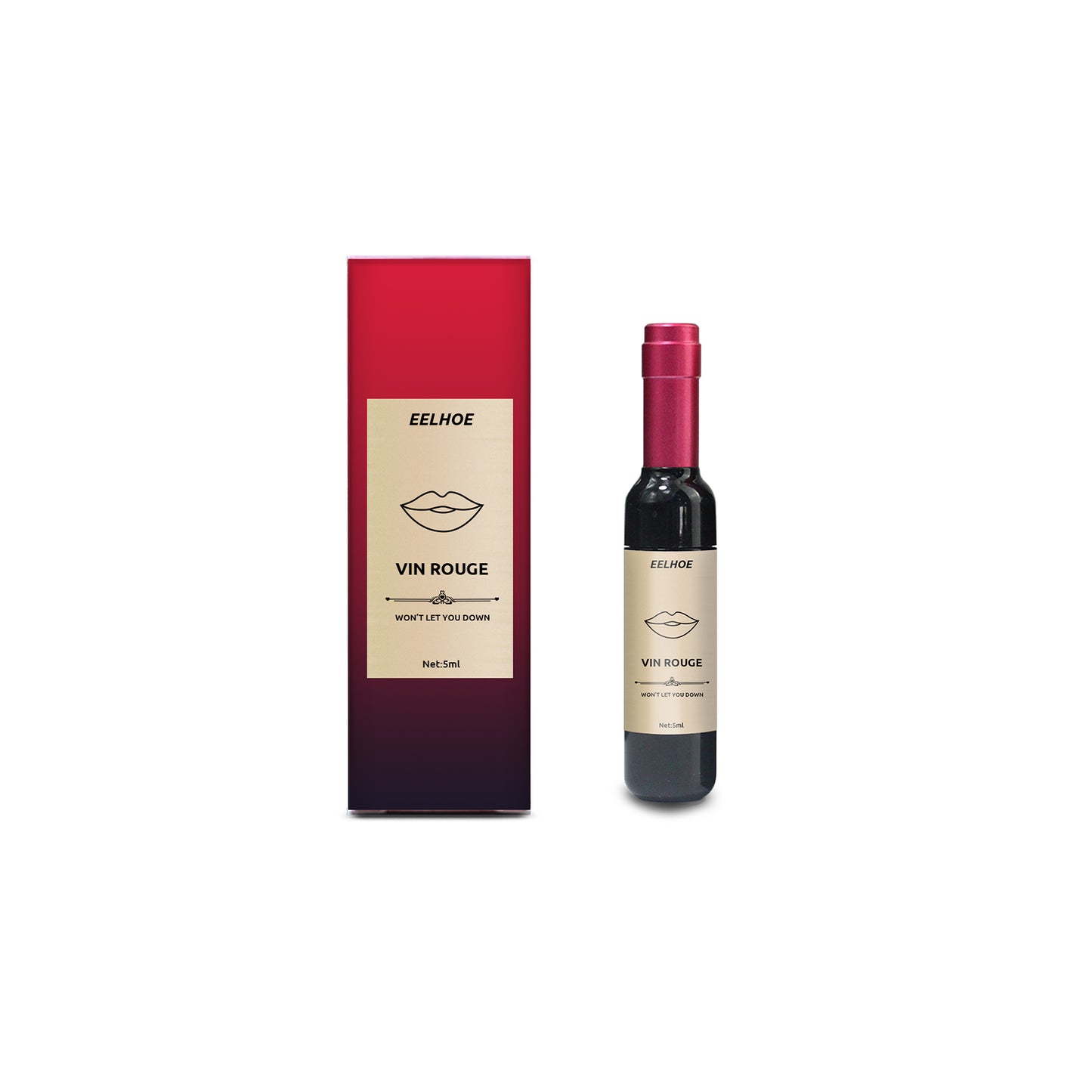 Vin Rouge Lip Tint, Non-Stick Cup Color Development Portable Waterproof Non-Fading Moisturizing Red Wine Bottle Lip Glaze