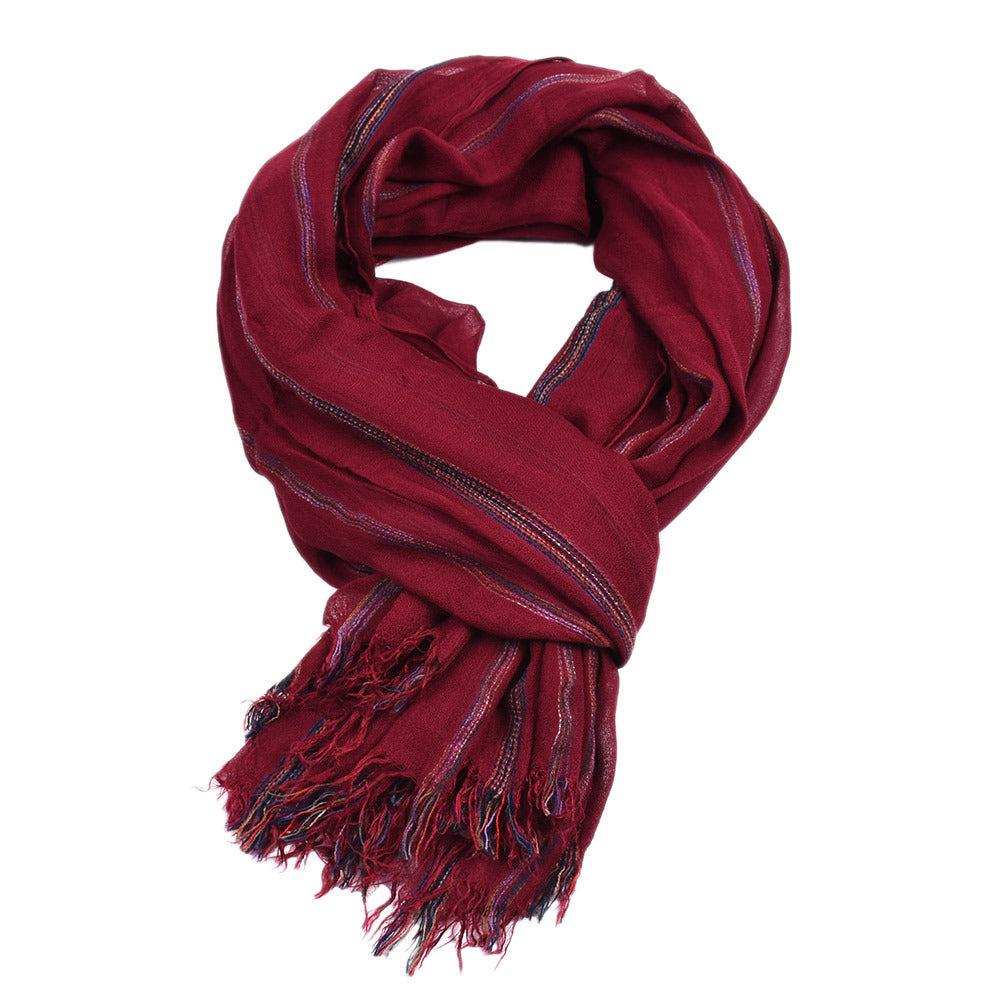 European And American Men's Ethnic Style Cotton And Linen Stripes Yarn-dyed Winter Foreign Trade Scarf Shawl Men