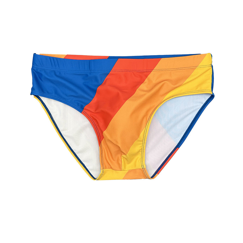 New Men's Rainbow Stripes Swim Briefs Sexy Fashion